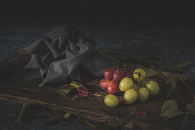 High angle view of grapes on table