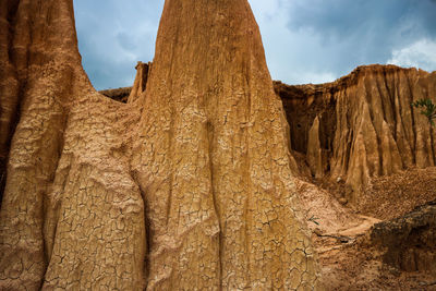 Low angle view of rock formation against sky