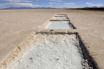 View of desert against cloudy sky