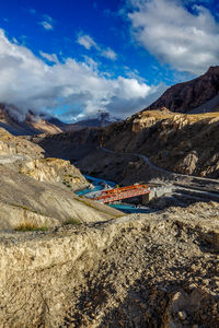 Bridge over spiti river. spiti valley, himachal pradesh, india