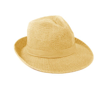High angle view of hat on white background