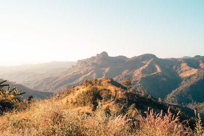 Scenic view of mountains against clear sky