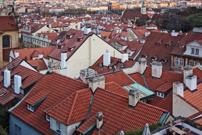 High angle view of houses in city