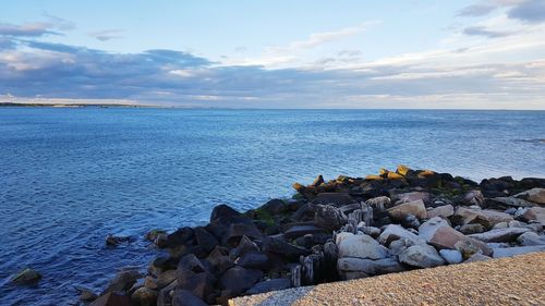 Scenic view of sea against cloudy sky