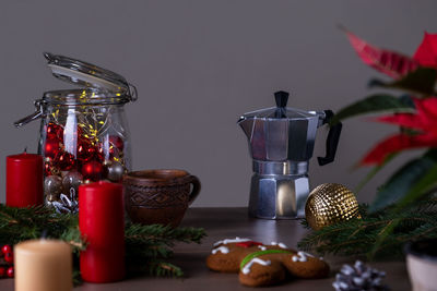 Close-up of fruits in jar on table