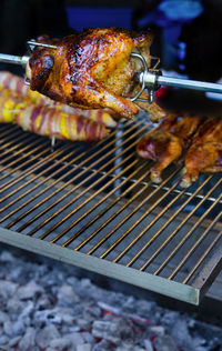 Close-up of crab on barbecue grill