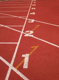 Numbers in row on sports track