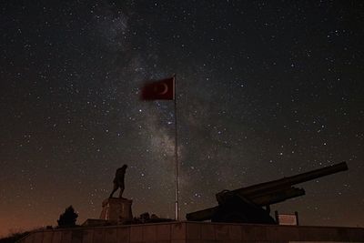 Low angle view of silhouette building against sky at night