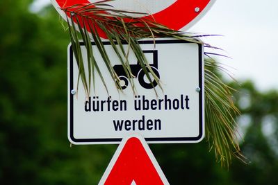 Close-up of road sign