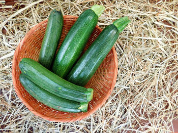 Close-up of zucchini in basket