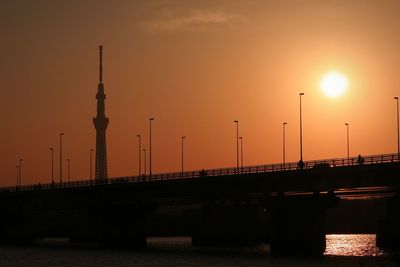 Bridge over river during sunset