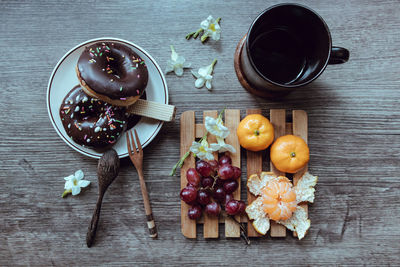 High angle view of breakfast on table