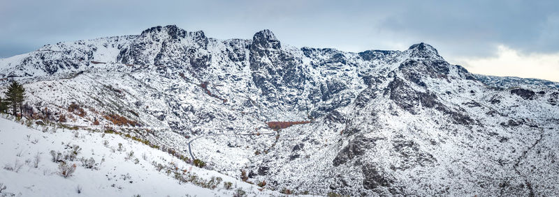 Snow covered mountains against sky