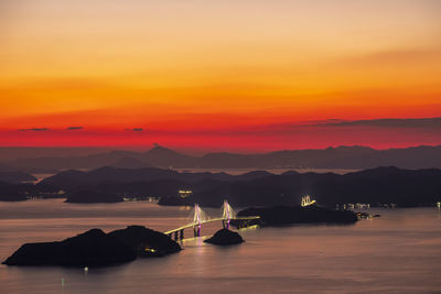 Scenic view of sea against orange sky