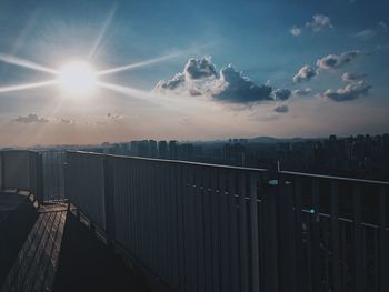 Panoramic view of city against sky during sunset