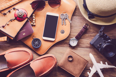 Directly above shot of personal accessories on table