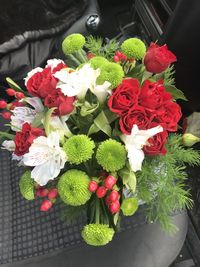 High angle view of flower bouquet