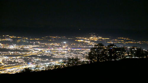 Aerial view of city at night