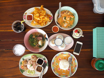 Directly above shot of food served in plate