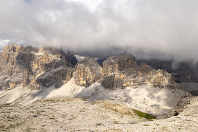 Panoramic view of rocks on land against sky