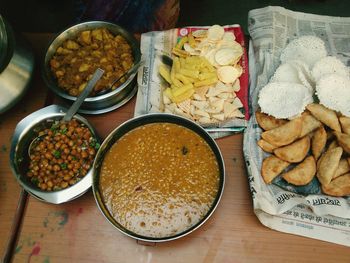 High angle view of food on table