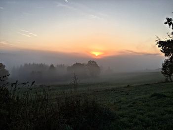 Scenic view of field against sky during sunset