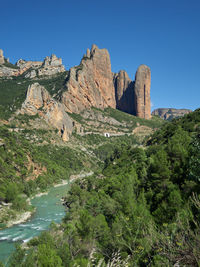 Rock formations on landscape against clear sky