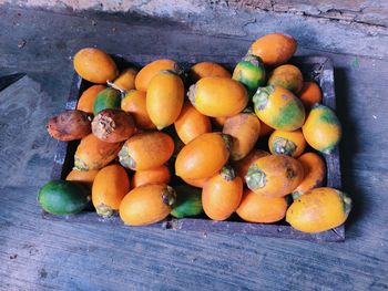 High angle view of fruits on table