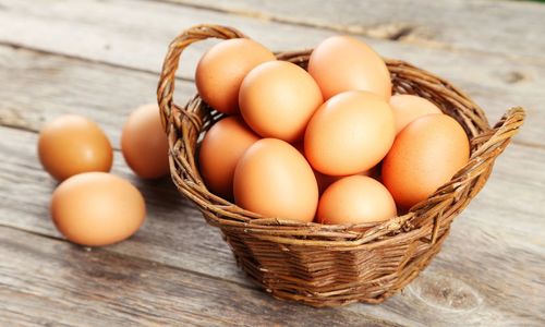 Close-up of eggs in basket