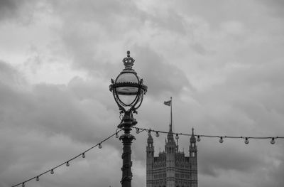 Low angle view of street light against cloudy sky