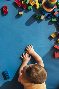 High angle view of a boy playing
