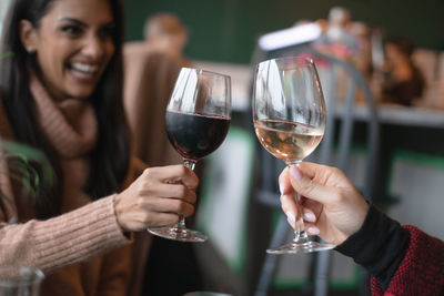 Friends toasting wineglasses in restaurant