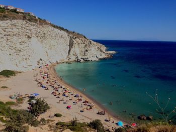 Scenic view of sea against clear blue sky
