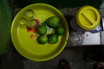 High angle view of fruits in water