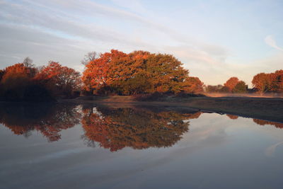 Reflection of trees in lake against sky during autumn