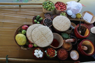 High angle view of fruits on table