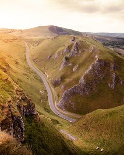 High angle view of road amidst landscape against sky