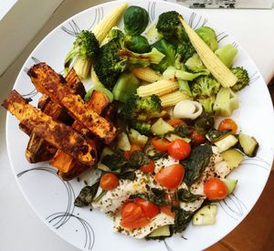 High angle view of food in plate