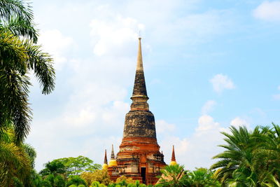 Low angle view of temple building against sky