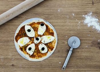 High angle view of breakfast on table