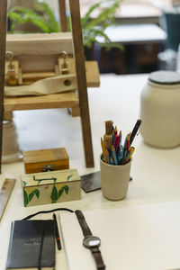 High angle view of accessories on table