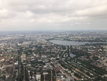 High angle view of buildings in city