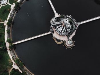Aerial view of building on lake