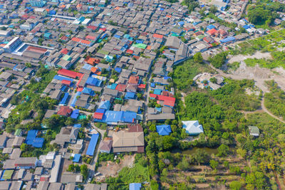 High angle view of buildings in town