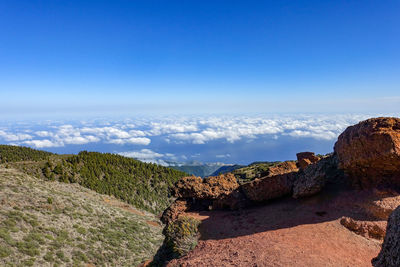 Panoramic view of landscape against blue sky