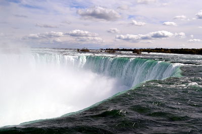 Scenic view of waterfall against sky