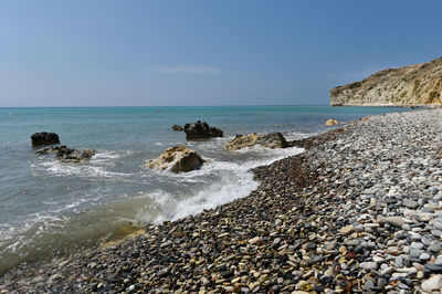 Scenic view of sea against clear sky