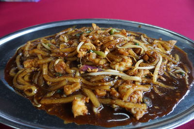 High angle view of meal served in bowl