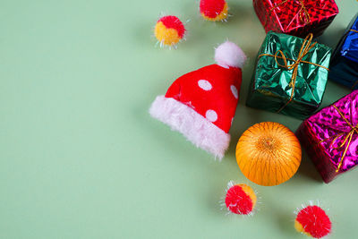 Directly above shot of christmas decorations on table