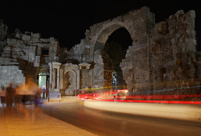 Light trails on street at night